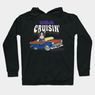 Cute kitty cat cruisin' with a classic car through the USA Hoodie